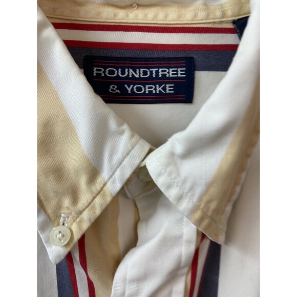 Roundtree & Yorke Shirt Mens Large Yellow Button Down Short Sleeved Striped - Picture 2 of 6